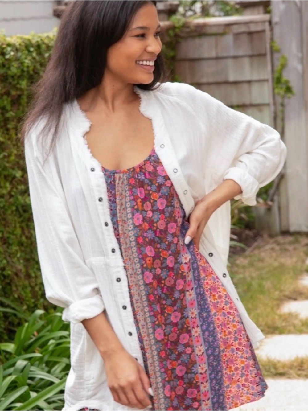 NWT Natural Life Purple & Pink Floral Stripe boho mini dress - Picture 2 of 8